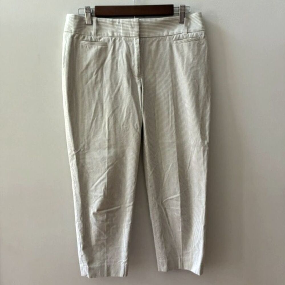 Ann Taylor LOFT Marisa Cropped Pants Women's 6P Ivory Charcoal Pinstripe